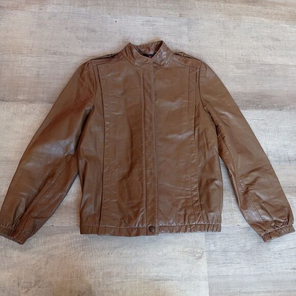 Opera Leather Vintage Biker Jacket Brown Cropped Rock Punk Goth 11/12 - Picture 1 of 7